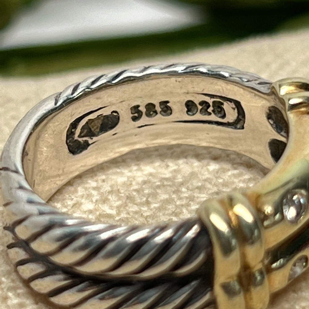 David Yurman Diamond Double Row Metro Cable Ring  .925/14K - Picture 8 of 11